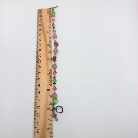 Artisan Art Glass Bead and Crystals Sterling Toggle Bracelet 925 - Picture 6 of 9